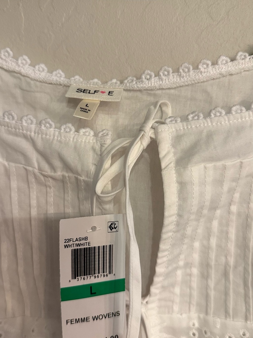 Cotton White Eyelet Tie-Front Peasant Blouse - Picture 3 of 5